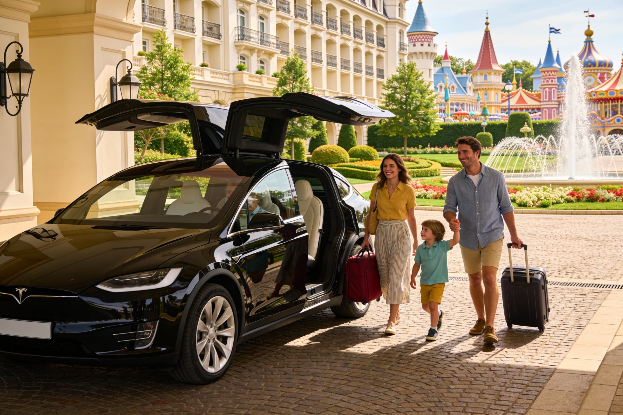 Transfert Transfert Disneyland en Tesla avec chauffeur privé