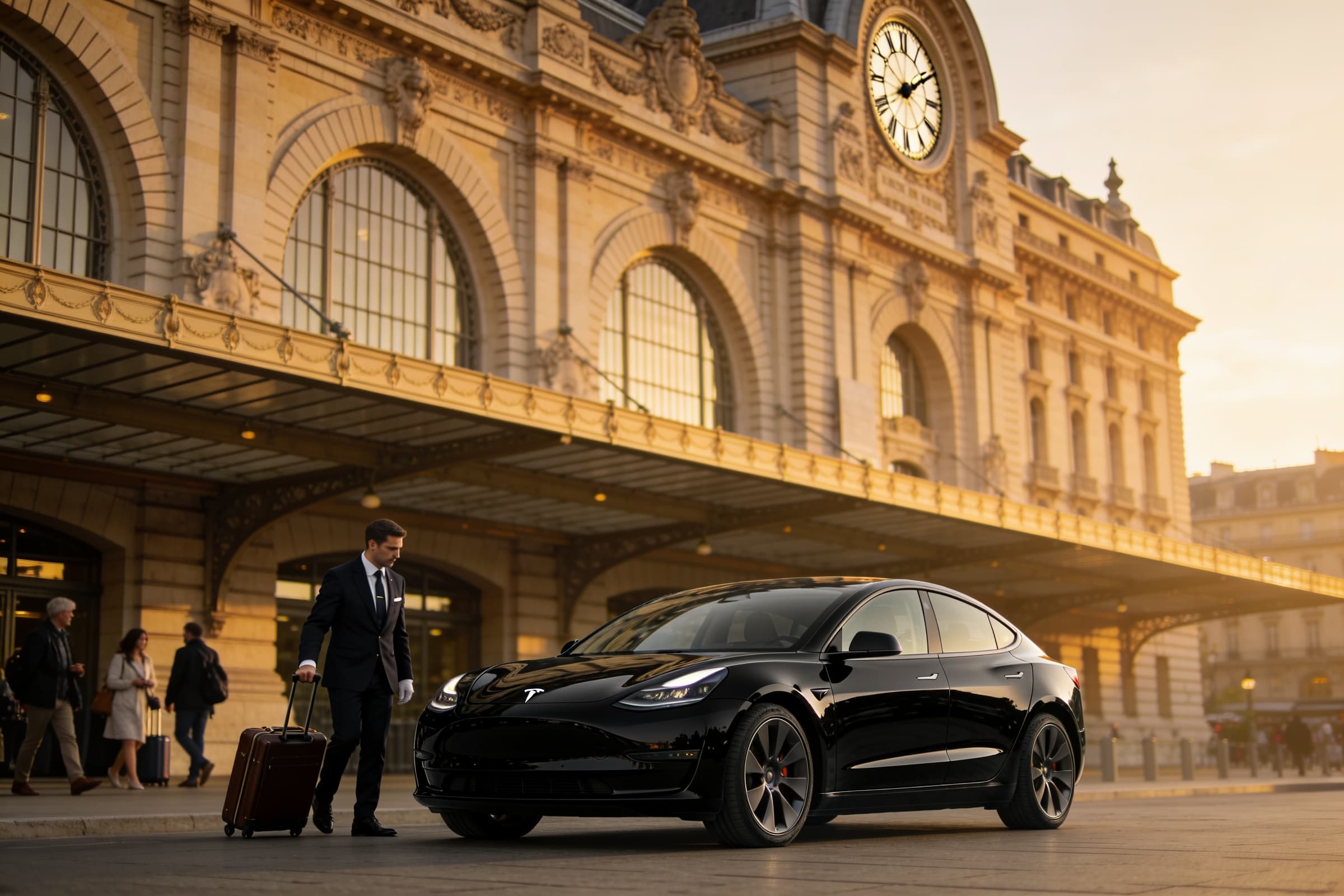 Transfert Transfert gare (Paris) en Tesla avec chauffeur privé